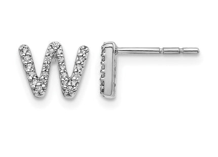 14k White Gold Diamond Initial Earrings