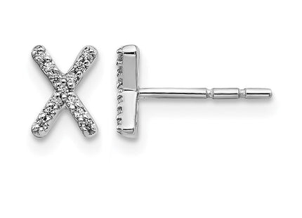 14k White Gold Diamond Initial Earrings