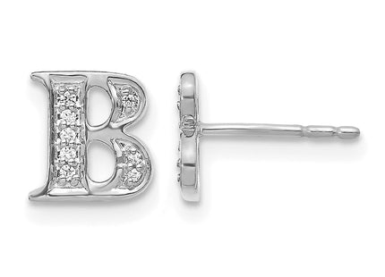14k White Gold Diamond Initial Stud Earrings