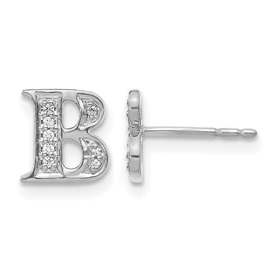 14K White Gold Diamond Initial Stud Earrings