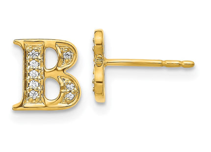 14k Yellow Gold Diamond Initial Earrings