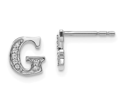 14k White Gold Diamond Initial G Earrings (Style EM4170G-005-WA)
