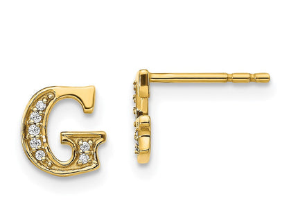14k Yellow Gold Diamond Initial Earrings
