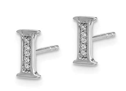 14k White Gold Diamond Initial I Earrings (Style EM4170I-003-WA)