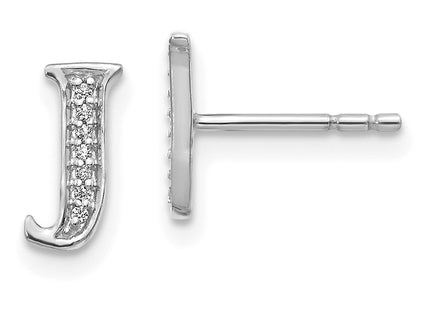 14k White Gold Diamond Initial Stud Earrings
