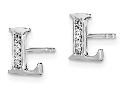 14k White Gold Diamond Initial L Earrings (Style EM4170L-003-WA)