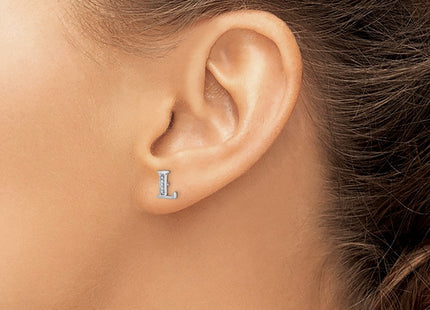 14k White Gold Diamond Initial L Earrings (Style EM4170L-003-WA)