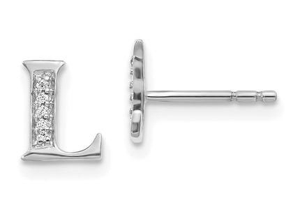 14k White Gold Diamond Initial L Earrings (Style EM4170L-003-WA)