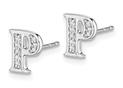 14k White Gold Diamond Initial P Earrings (Style EM4170P-006-WA)