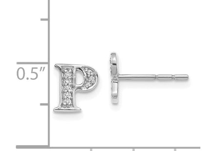 14k White Gold Diamond Initial P Earrings (Style EM4170P-006-WA)