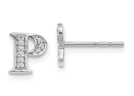 14k White Gold Diamond Initial P Earrings (Style EM4170P-006-WA)