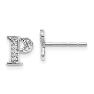 14k White Gold Diamond Initial P Earrings (Style EM4170P-006-WA)