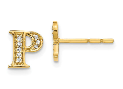 14k Yellow Gold Diamond Initial Earrings
