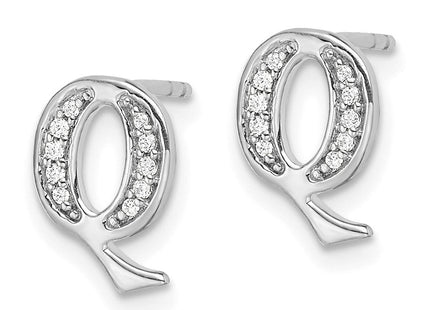 14k White Gold Diamond Initial Q Earrings (Style EM4170Q-007-WA)