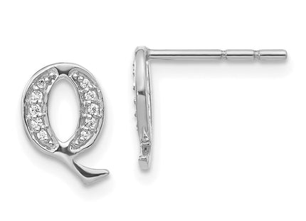 14k White Gold Diamond Initial Q Earrings (Style EM4170Q-007-WA)