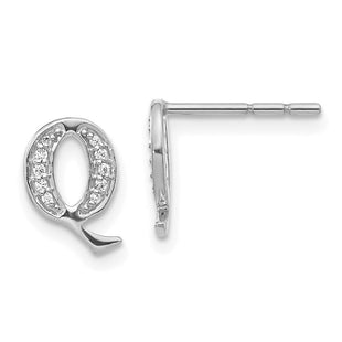14k White Gold Diamond Initial Q Earrings (Style EM4170Q-007-WA)