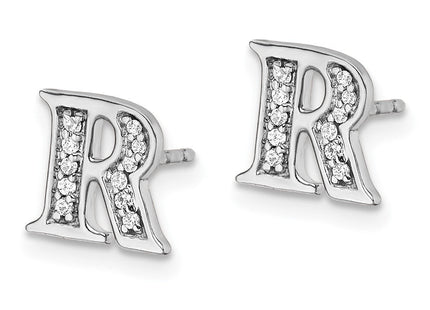 14k White Gold Diamond Initial R Earrings (Style EM4170R-008-WA)