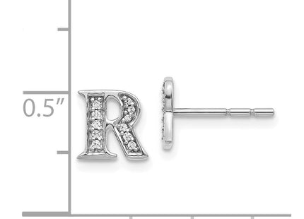 14k White Gold Diamond Initial R Earrings (Style EM4170R-008-WA)