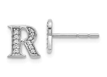 14k White Gold Diamond Initial R Earrings (Style EM4170R-008-WA)