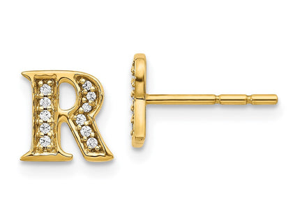14k Yellow Gold Diamond Initial Earrings