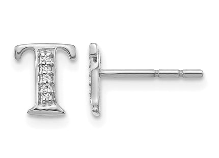 14k White Gold Diamond Initial Stud Earrings