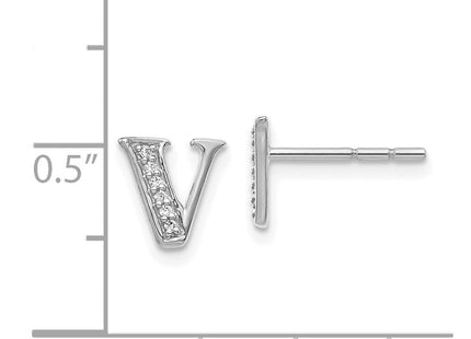 14k White Gold Diamond Initial V Earrings (Style EM4170V-005-WA)