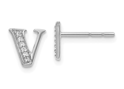 14k White Gold Diamond Initial Stud Earrings