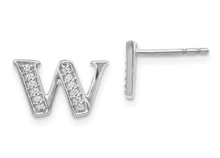 14k White Gold Diamond Initial Stud Earrings
