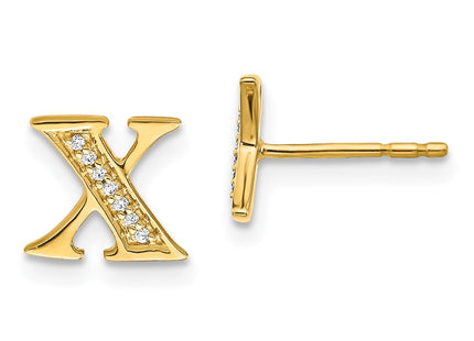 14k Yellow Gold Diamond Initial Earrings