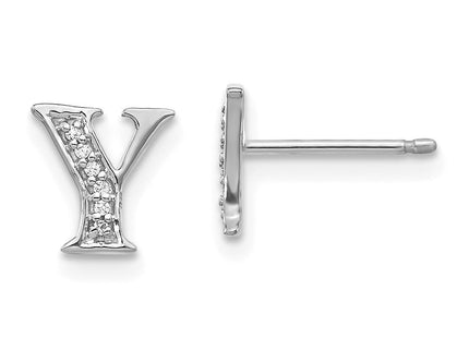 14k White Gold Diamond Initial Stud Earrings