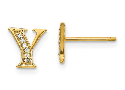 14k Yellow Gold Diamond Initial Earrings