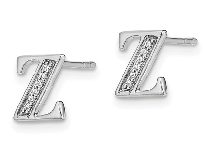 14k White Gold Diamond Initial Z Earrings (Style EM4170Z-004-WA)