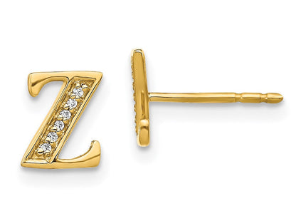 14k Yellow Gold Diamond Initial Earrings