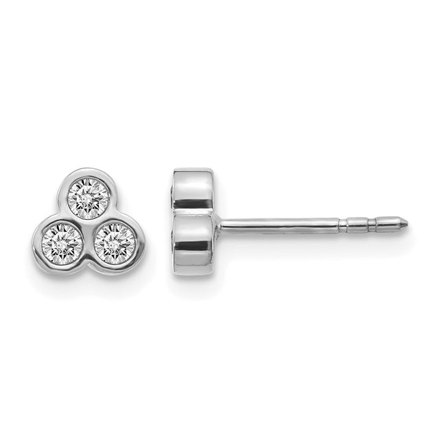 14k White Gold 3-stone Diamond Earrings, 6 x 7mm