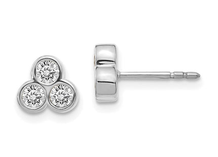 14k White Gold 3-stone Diamond Earrings (Style EM4179-050-WA)