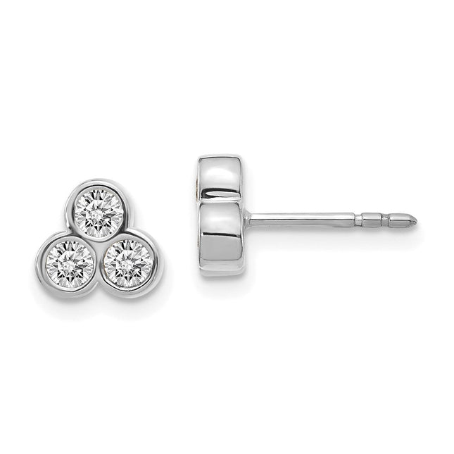 14k White Gold 3-stone Diamond Earrings, 7 x 8mm