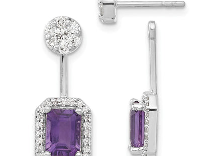 14k White Gold Diamond/Amethyst Front/Back Earrings (Style EM4195-AM-062-WA)
