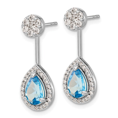 14K White Gold Diamond/Pear Blue Topaz Front/Back Earrings