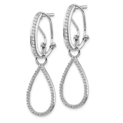 14K White Gold Diamond Teardrop Dangle Omega Back Earrings