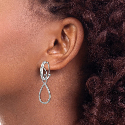 14K White Gold Diamond Teardrop Dangle Omega Back Earrings