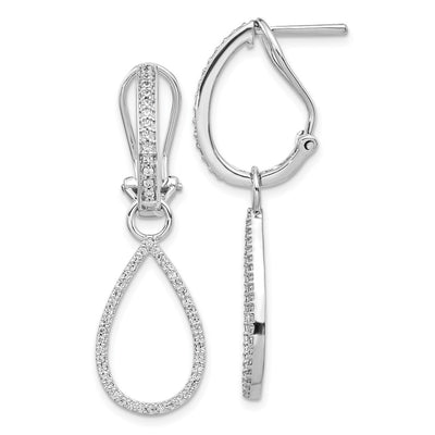 14K White Gold Diamond Teardrop Dangle Omega Back Earrings