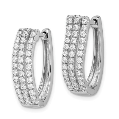 14K White Gold 3-row Diamond Hinged Hoop Earrings, 20 x 14mm