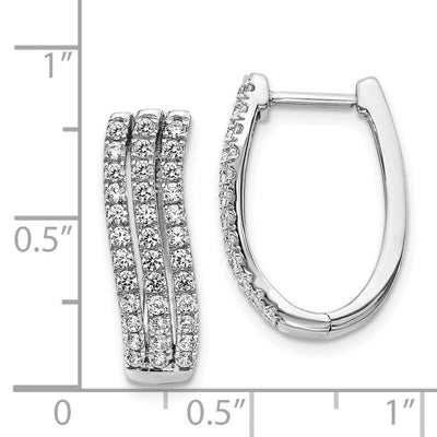 14K White Gold 3-row Diamond Hinged Hoop Earrings, 20 x 14mm