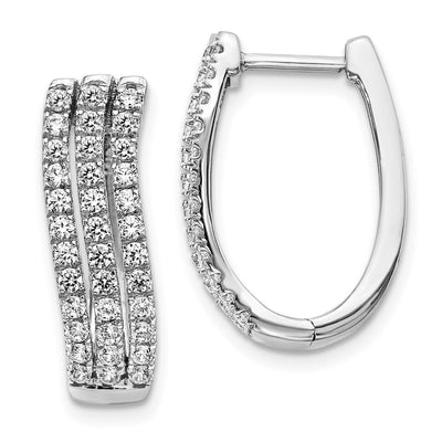 14K White Gold 3-row Diamond Hinged Hoop Earrings, 20 x 14mm
