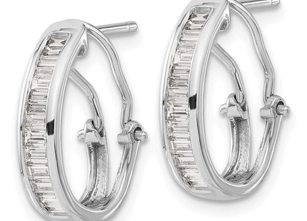 14k White Gold Baguette Diamond Omega Back Hoop Earrings (Style EM4224-050-WA)