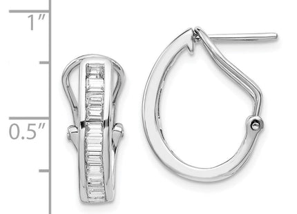 14k White Gold Baguette Diamond Omega Back Hoop Earrings (Style EM4224-050-WA)