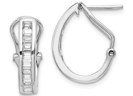 14k White Gold Baguette Diamond Omega Back Hoop Earrings (Style EM4224-050-WA)