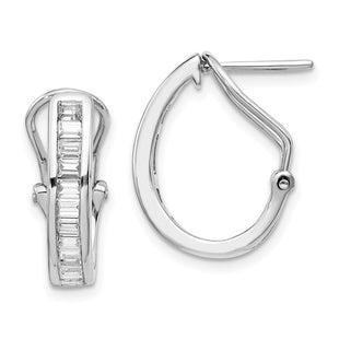 14k White Gold Baguette Diamond Omega Back Hoop Earrings (Style EM4224-050-WA)