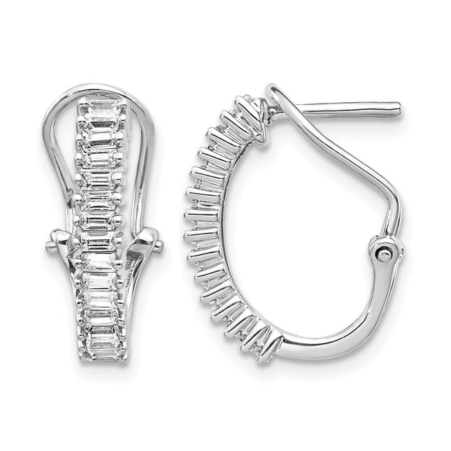 14k White Gold Baguette Diamond Omega Back Hoop Earrings, 17 x 14mm