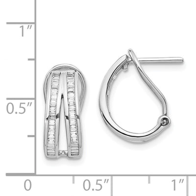 14K White Gold 2-row Baguette Diamond Omega Back Hoop Earrings